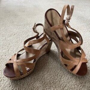 Katie and Kelly Tan Leather Cork Wedge Sandals ~ Size 8